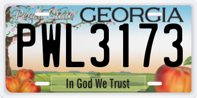 GA license plate PWL3173