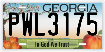 GA license plate PWL3175
