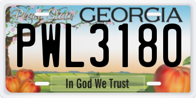 GA license plate PWL3180