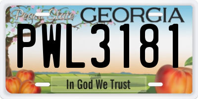 GA license plate PWL3181