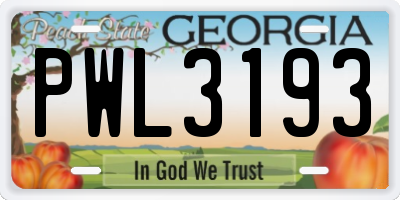 GA license plate PWL3193