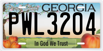 GA license plate PWL3204