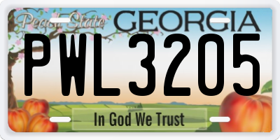 GA license plate PWL3205