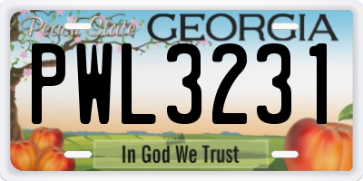 GA license plate PWL3231