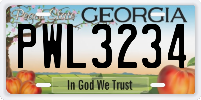 GA license plate PWL3234