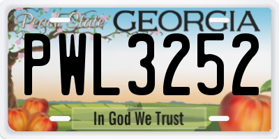 GA license plate PWL3252