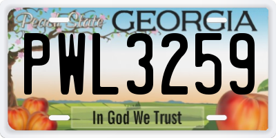 GA license plate PWL3259
