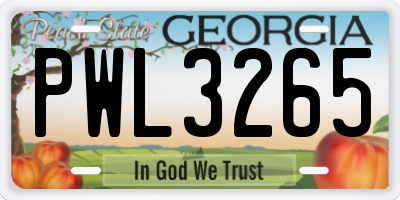 GA license plate PWL3265