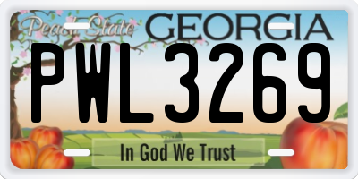 GA license plate PWL3269