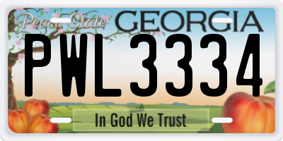 GA license plate PWL3334