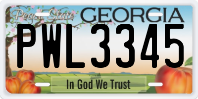 GA license plate PWL3345