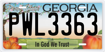 GA license plate PWL3363