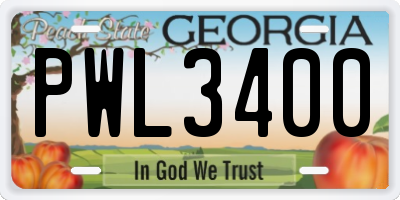 GA license plate PWL3400