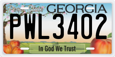 GA license plate PWL3402