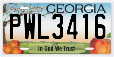GA license plate PWL3416