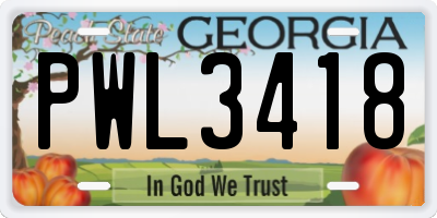 GA license plate PWL3418
