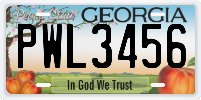 GA license plate PWL3456