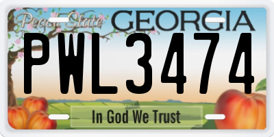 GA license plate PWL3474