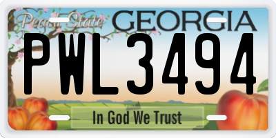 GA license plate PWL3494