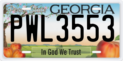 GA license plate PWL3553