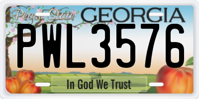 GA license plate PWL3576