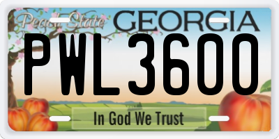 GA license plate PWL3600