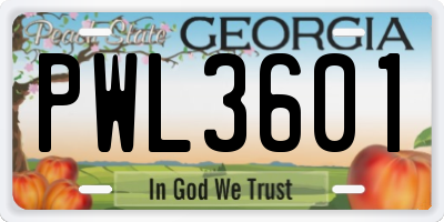 GA license plate PWL3601