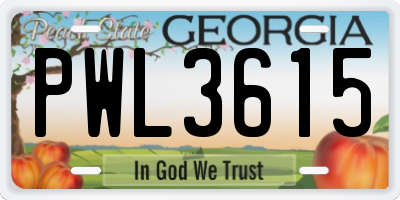 GA license plate PWL3615