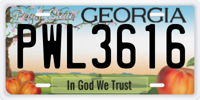 GA license plate PWL3616