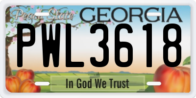 GA license plate PWL3618