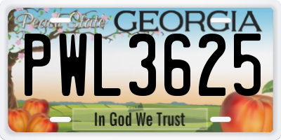 GA license plate PWL3625
