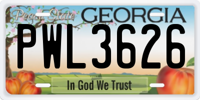 GA license plate PWL3626