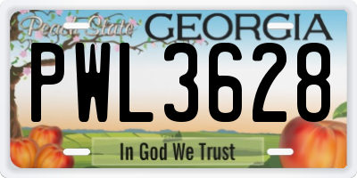 GA license plate PWL3628