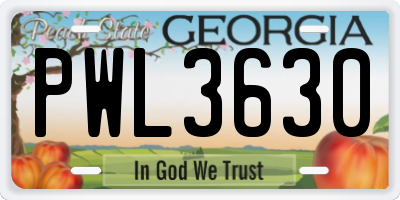 GA license plate PWL3630
