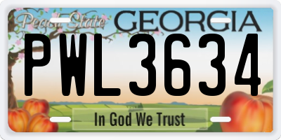 GA license plate PWL3634