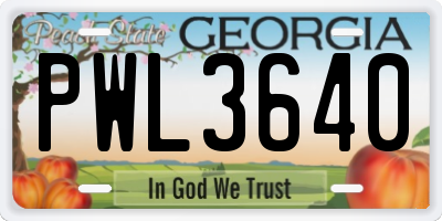 GA license plate PWL3640