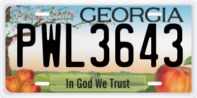 GA license plate PWL3643