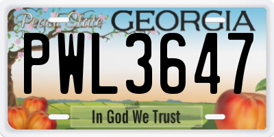GA license plate PWL3647