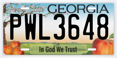 GA license plate PWL3648