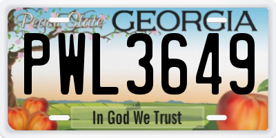 GA license plate PWL3649