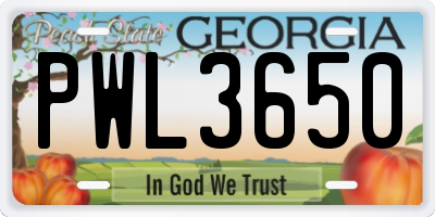 GA license plate PWL3650