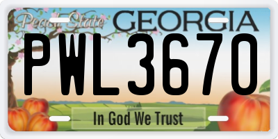 GA license plate PWL3670