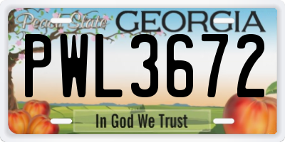 GA license plate PWL3672