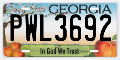 GA license plate PWL3692