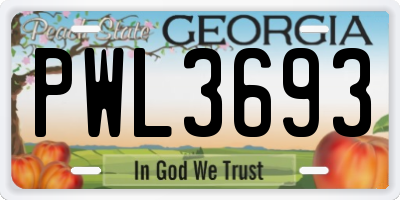 GA license plate PWL3693