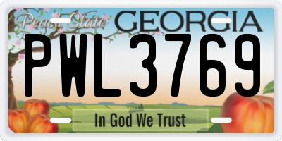 GA license plate PWL3769