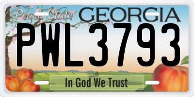 GA license plate PWL3793