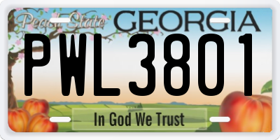 GA license plate PWL3801