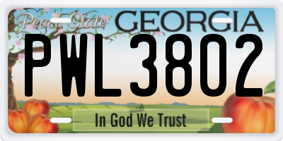 GA license plate PWL3802