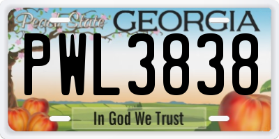 GA license plate PWL3838